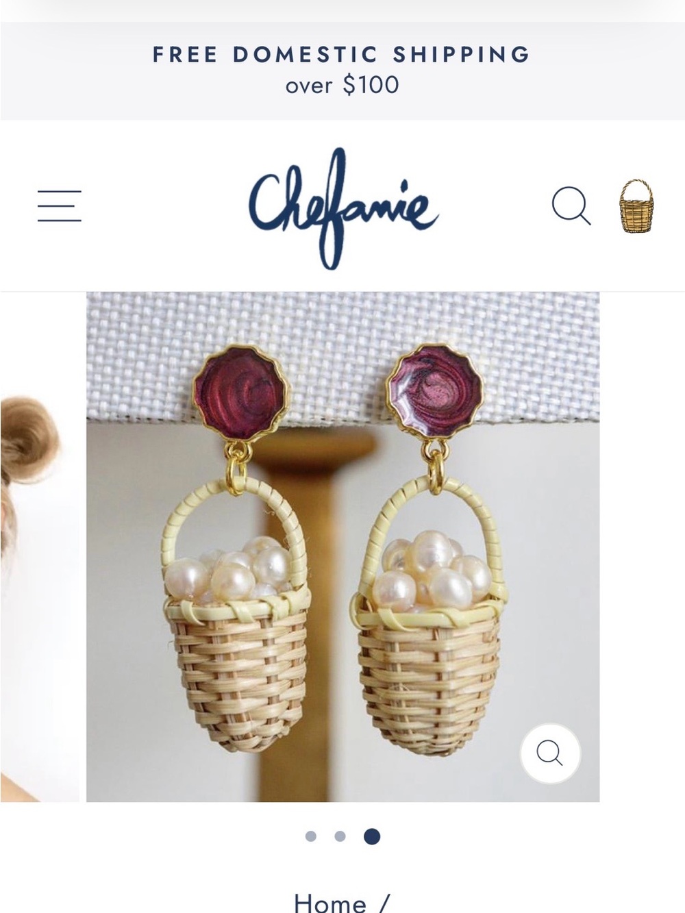 Chefanie Basket of Pearls Earrings in Natural Woven  Basket